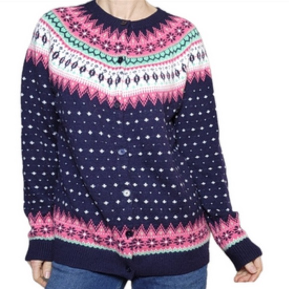 Talbots Cardigan Sweater Size 1X Petite Fair Isle Lambswool Blend Button - Picture 1 of 10